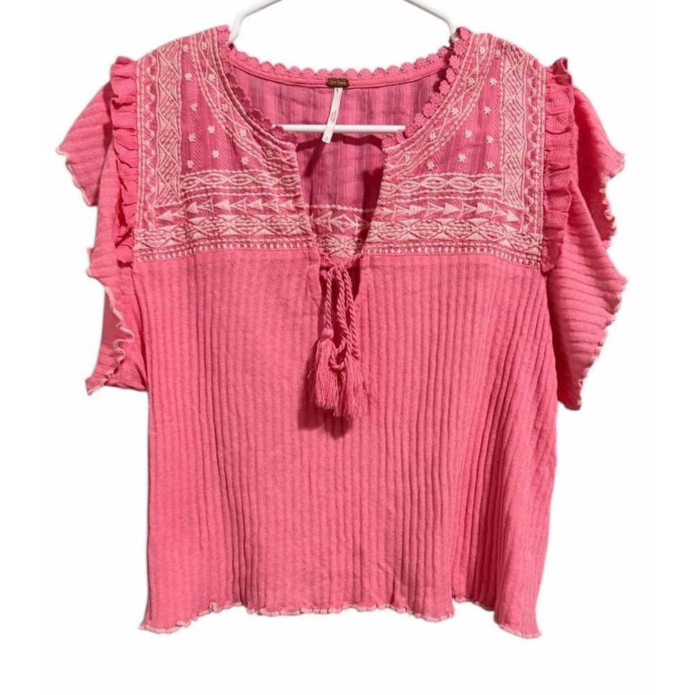 Free People Sarafina Embroidered Top‎ Pink Rose Women's Size Small